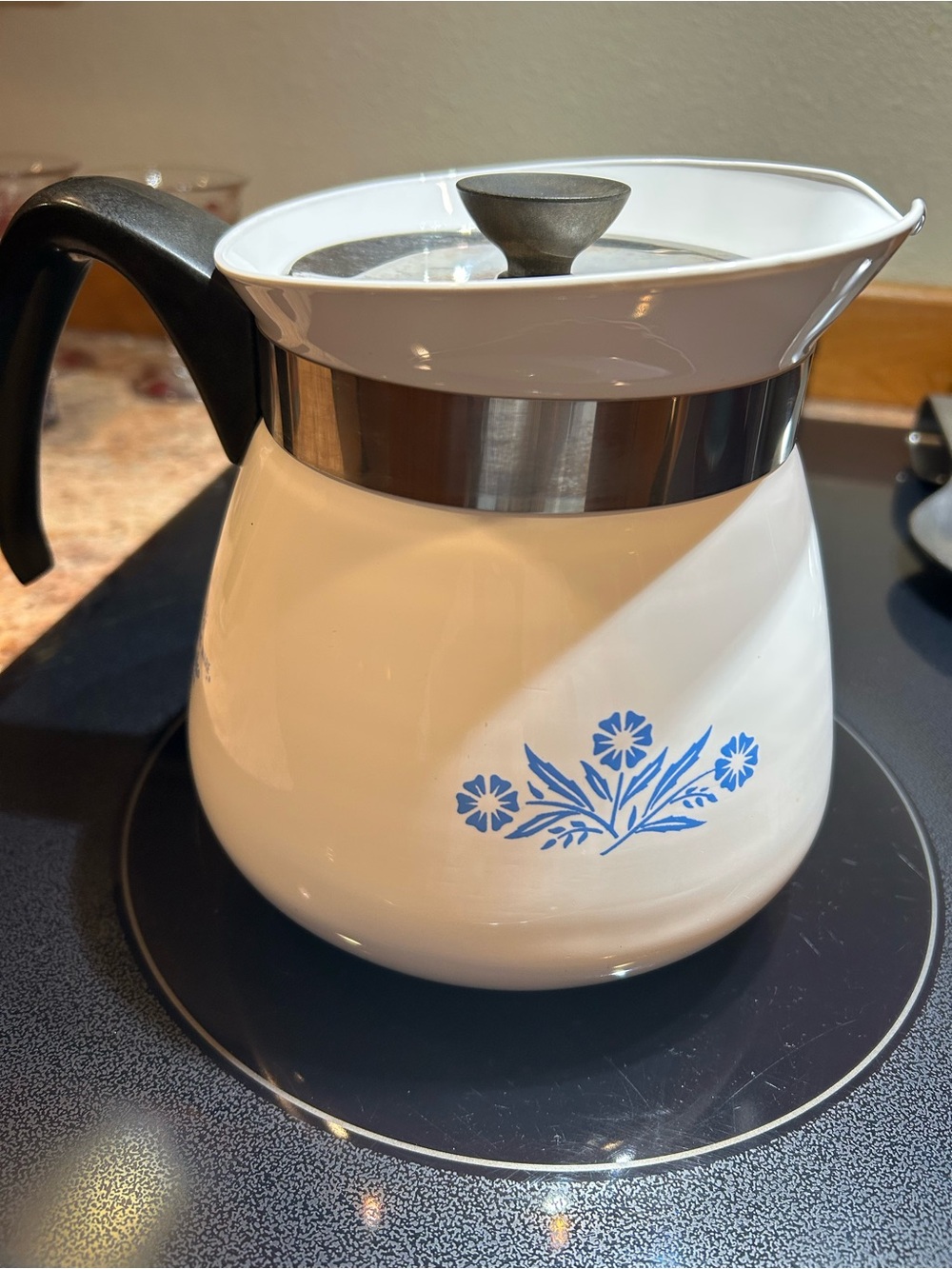 Corning Ware “Blue Cornflower” 1960’s Teapot 2 Qt 8 cup Pyroceram Glass Ceramic